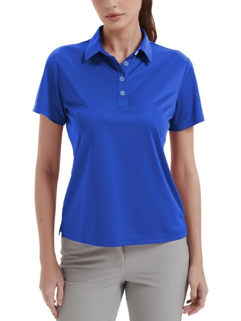 Women's Royal Blue 4 Buttons UPF 50+ Short Sleeve Shirt Collared Quick Dry Tops